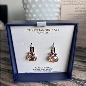 Christian Siriano Gold and Pink Glass Stone Earrings